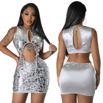 Shang Round Neck Hollow Lace up Dress Shang Round Neck Hollow Lace up Dress