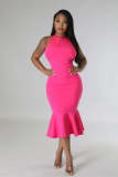 Fashionable and Sexy Slim Fit Open Back Sleeveless Solid Color Dress