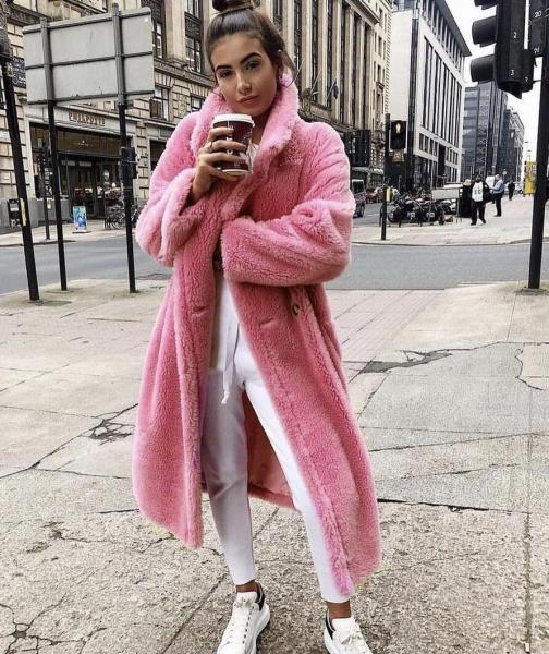 Solid color double-sided velvet double breasted woolen long jacket