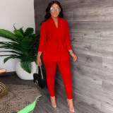 Casual small suit drawstring strap two-piece set