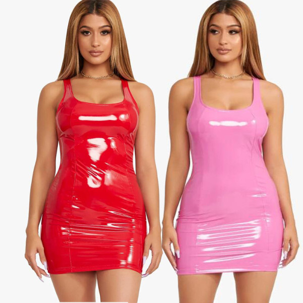 PU Sexy Sleeveless Wrapped Hip Skirt
