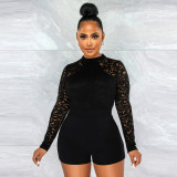 Lace long sleeved shorts jumpsuit