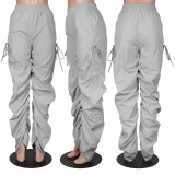 Fashion versatile pleated drawstring casual pants