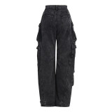 Multi pocket denim overalls
