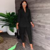 Casual small suit drawstring strap two-piece set