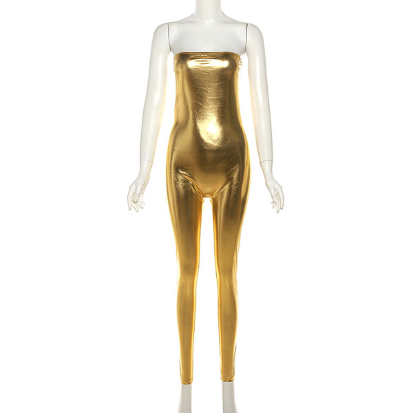 Women's metallic sexy bra fitting high waisted jumpsuit