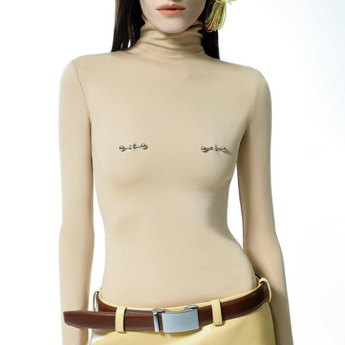 High Collar Long Sleeve Slim Fit Bottom Top