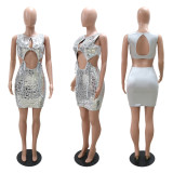 Shang Round Neck Hollow Lace up Dress