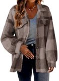 Checkered Lamb Fleece Jacket Button Plush Coat