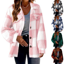 Checkered Lamb Fleece Jacket Button Plush Coat Checkered Lamb Fleece Jacket Button Plush Coat