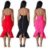Fashionable and Sexy Slim Fit Open Back Sleeveless Solid Color Dress