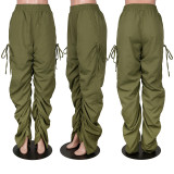 Fashion versatile pleated drawstring casual pants
