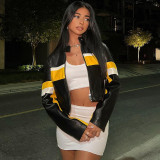 PU leather cardigan zippered short jacket with short jacket top