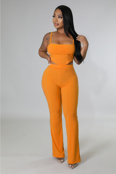 Fashion Solid Color Strap Open Back Wrap Chest Two Piece Set