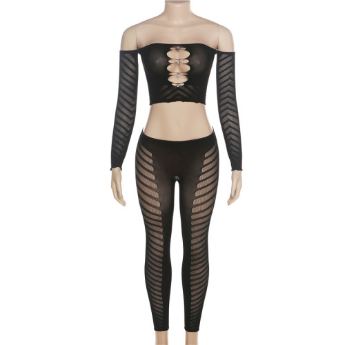 Knitted short sleeved top high waisted tight pants set