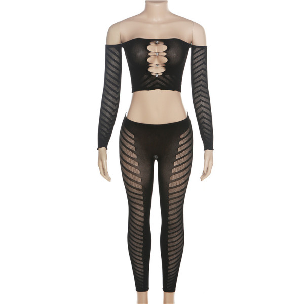 Knitted short sleeved top high waisted tight pants set