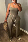 Sleeveless suspender short top with elastic waist split wide leg pants sexy set