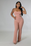 Fashion Solid Color Strap Open Back Wrap Chest Two Piece Set