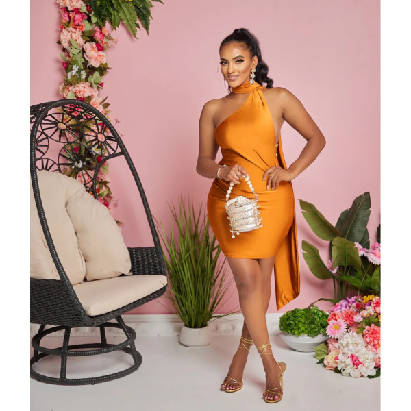 Women's Solid Color Sexy Sleeveless Hanging Neck Short Dress Dress