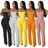 Fashion Solid Color Strap Open Back Wrap Chest Two Piece Set