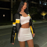 PU leather cardigan zippered short jacket with short jacket top