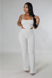 Fashion Solid Color Strap Open Back Wrap Chest Two Piece Set