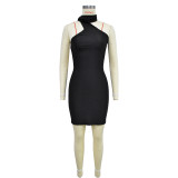Women's Solid Color Sexy Sleeveless Hanging Neck Short Dress Dress