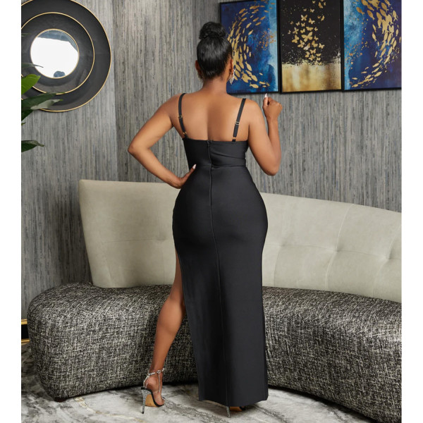 Women's Solid Mesh Hollow Bandage Long Dress Dress