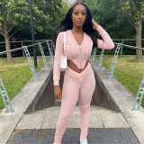Hoodie Solid Color Tight Sweatpants Set