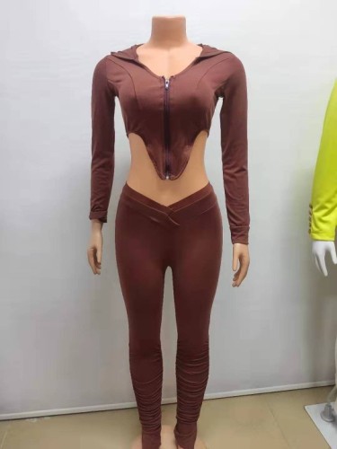 Hoodie Solid Color Tight Sweatpants Set