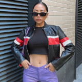 PU leather cardigan zippered short jacket with short jacket top