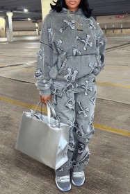 Printed Pocket Long Sleeve Sweater 2-Piece Pants Set