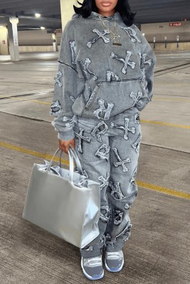 Printed Pocket Long Sleeve Sweater 2-Piece Pants Set