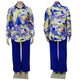 Loose oversized casual printed shirt top wide leg pants