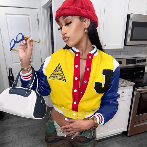 Embroidered printed leather sleeves, baseball jacket, top coat
