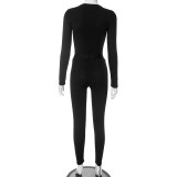 Tight fitting long sleeved one piece top and pants sports casual set