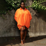 Solid color long sleeved loose drawstring shirt large dress