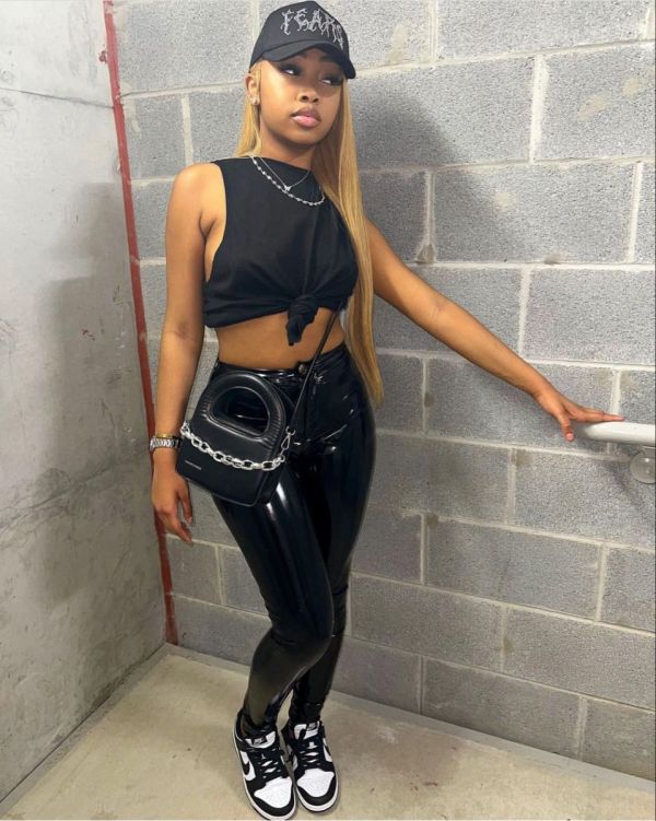 High waisted elastic tight leather pants