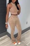 Splice printed distressed two-piece vest pants