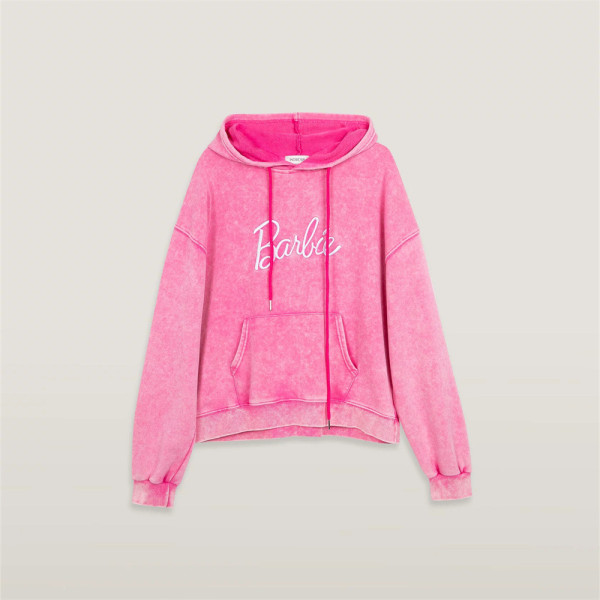 Loose worn-out washed letter embroidered hooded jacket