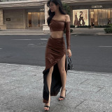 Pleated faux leather open navel top