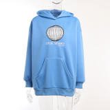 Slim fitting embroidered printed hooded long sleeved sweater