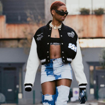 Printed Baseball Jersey Loose Contrast Coat