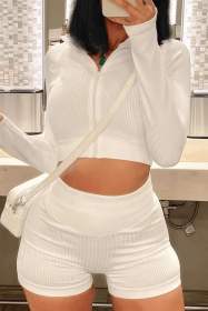 Small pit zipper top and shorts two-piece set