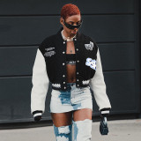 Printed Baseball Jersey Loose Contrast Coat