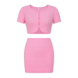 Sexy top pleated buttocks wrapped skirt casual two-piece set