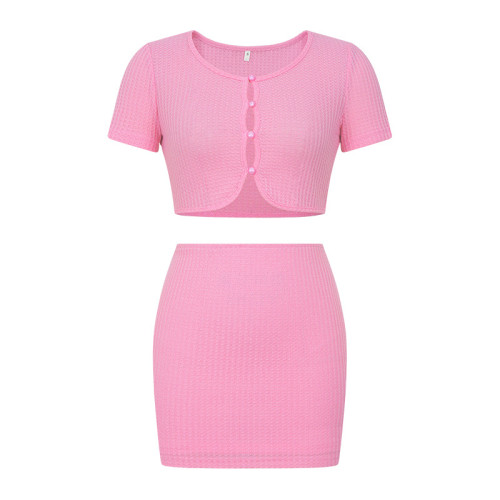 Sexy top pleated buttocks wrapped skirt casual two-piece set