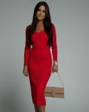 Women's V-neck Solid Knitted Mid length Dress