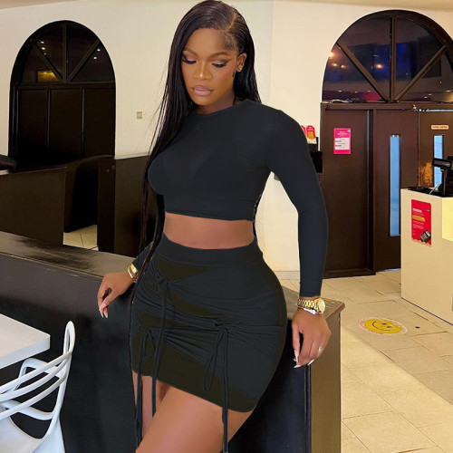 T-shirt mesh patchwork mini skirt fashion two-piece set