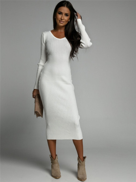 Women's V-neck Solid Knitted Mid length Dress